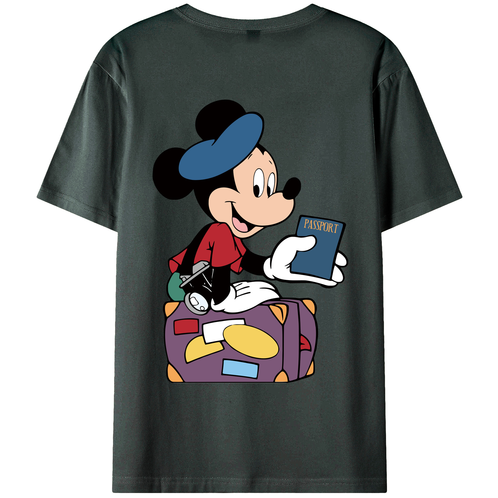 ミッキーマウス Mickey Mouse 綿100％ メンズ半袖Tシャツ（バックプリント） 通気性